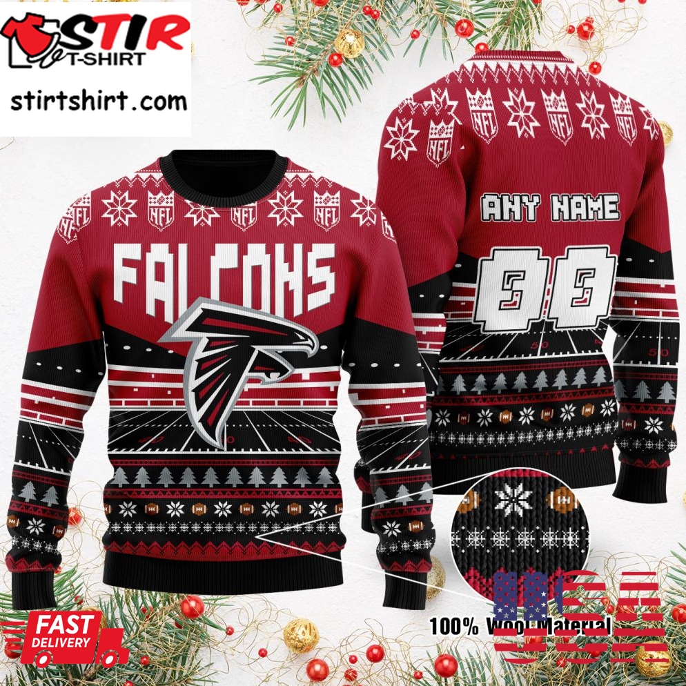 Custom Name Number Nfl Atlanta Falcons Rugby Stadium Ugly Christmas Sweater