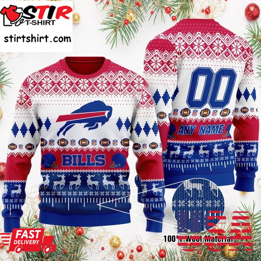Custom Name Number Nfl Buffalo Bills Playing Field Ugly Christmas Sweater