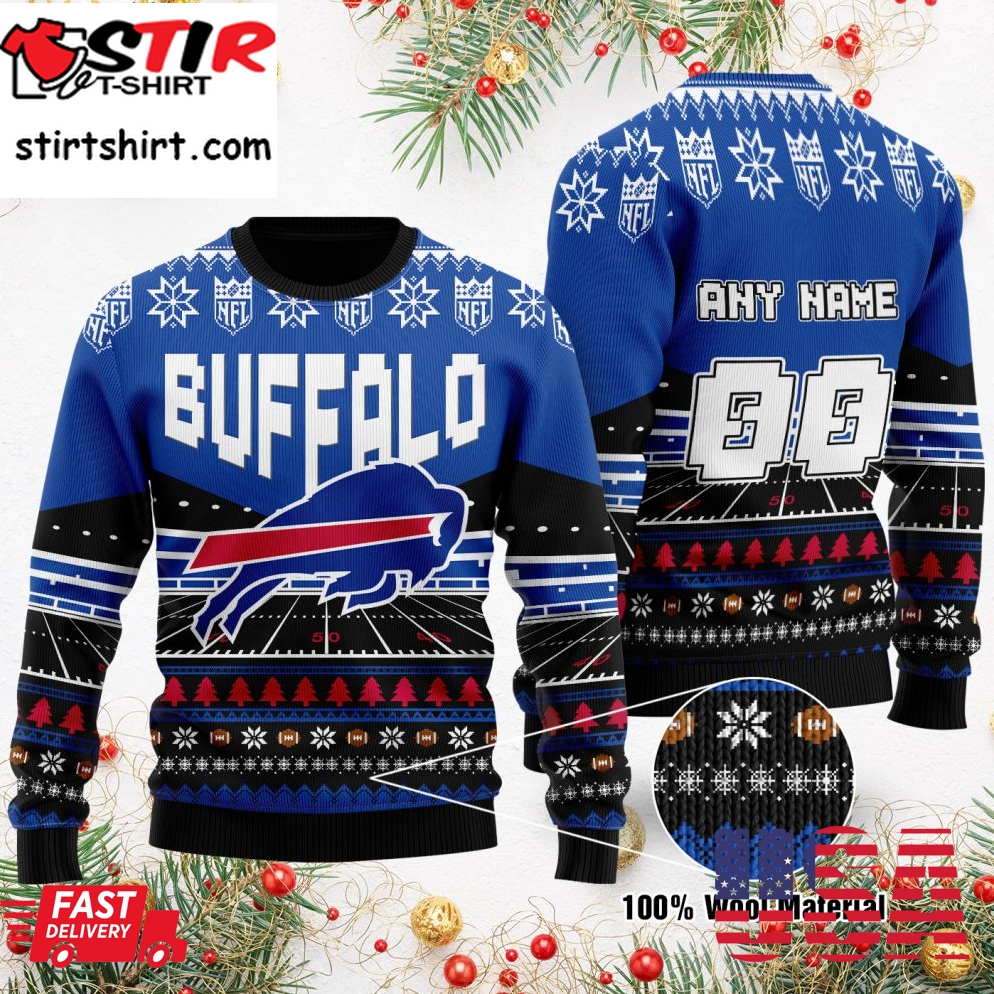 Custom Name Number Nfl Buffalo Bills Rugby Stadium Ugly Christmas Sweater