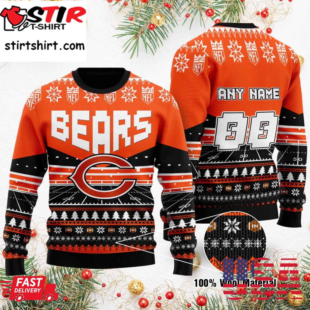 Custom Name Number Nfl Chicago Bears Rugby Stadium Ugly Christmas Sweater