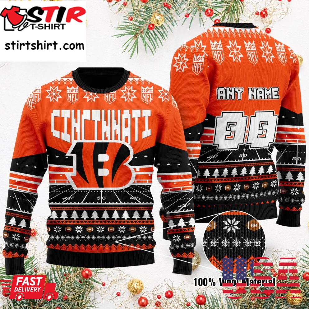 Custom Name Number Nfl Cincinnati Bengals Rugby Stadium Ugly Christmas Sweater