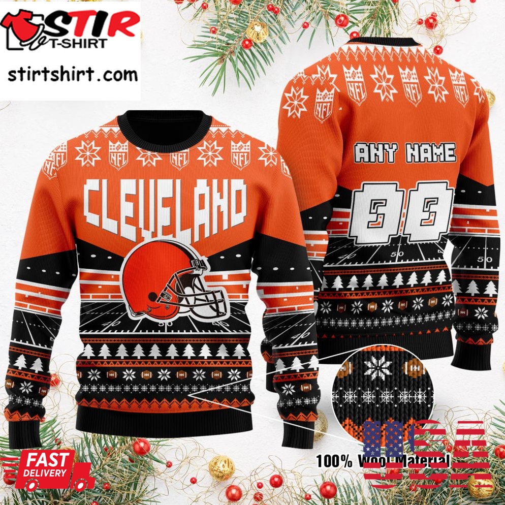 Custom Name Number Nfl Cleveland Browns Rugby Stadium Ugly Christmas Sweater