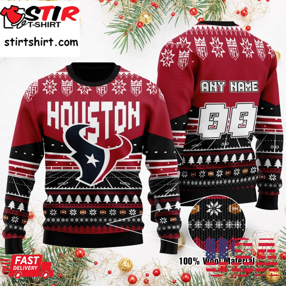 Custom Name Number Nfl Houston Texans Rugby Stadium Ugly Christmas Sweater