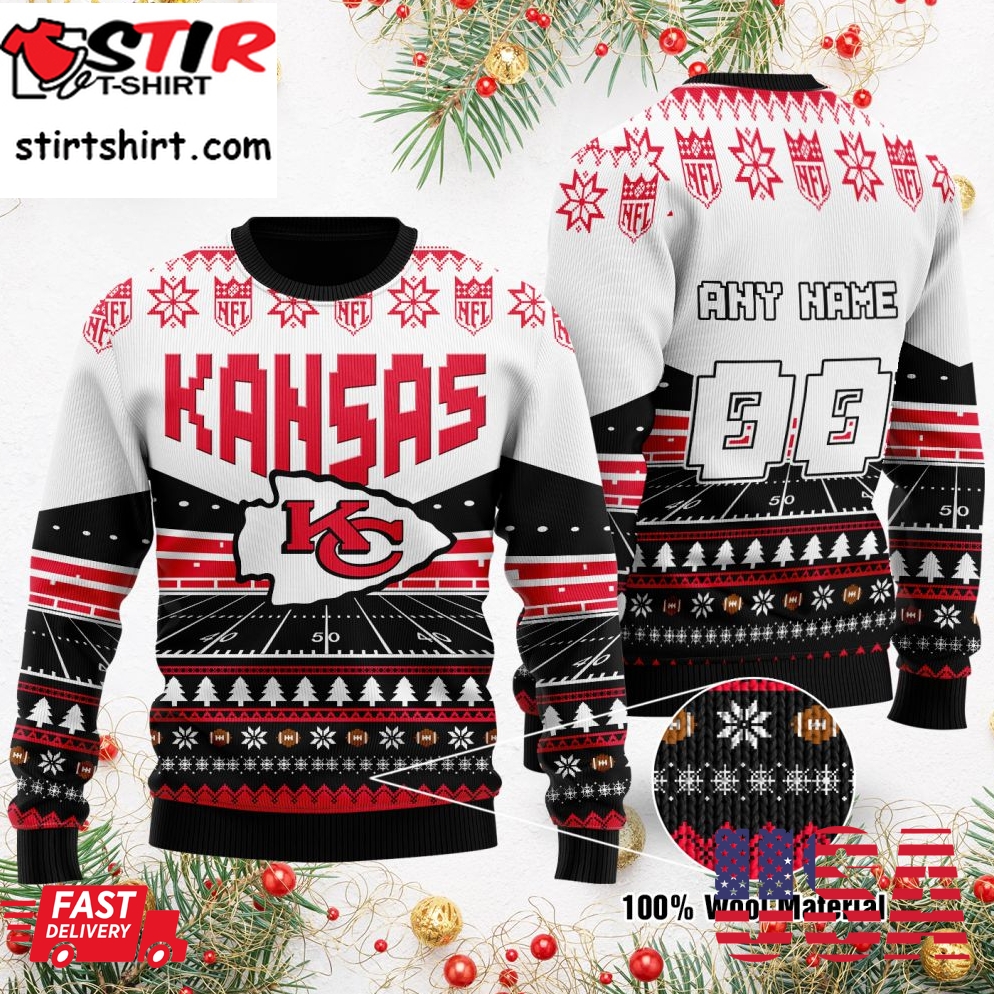 Custom Name Number Nfl Kansas City Chiefs Rugby Stadium Ugly Christmas Sweater