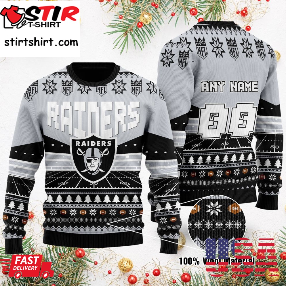 Custom Name Number Nfl Las Vegas Raiders Rugby Stadium Ugly Christmas Sweater