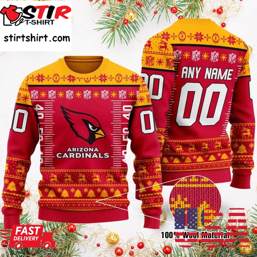 Custom Name Number Nfl Logo Arizona Cardinals Ugly Christmas Sweater