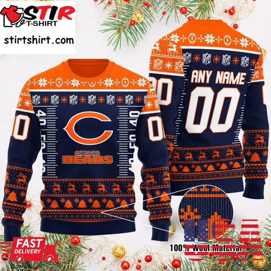 Custom Name Number Nfl Logo Chicago Bears Ugly Christmas Sweater