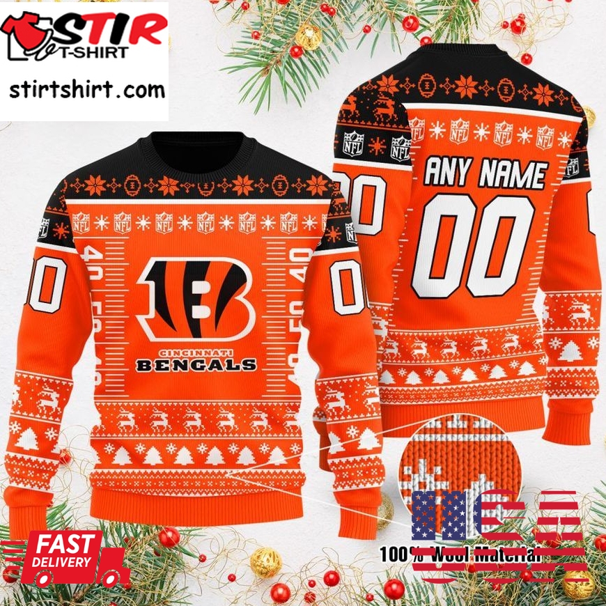 Custom Name Number Nfl Logo Cincinnati Bengals Ugly Christmas Sweater