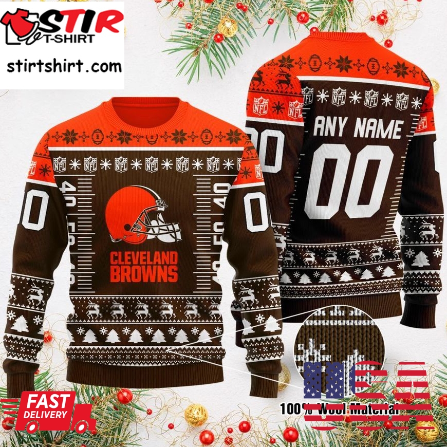 Custom Name Number Nfl Logo Cleveland Browns Ugly Christmas Sweater