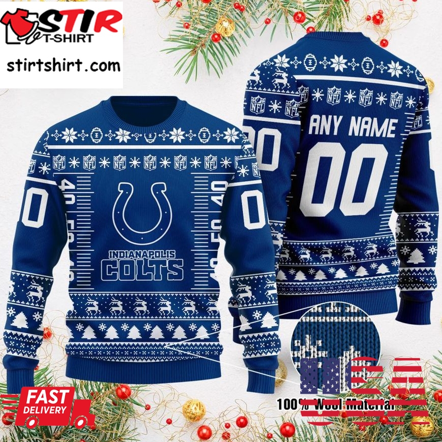 Custom Name Number Nfl Logo Indianapolis Colts Ugly Christmas Sweater
