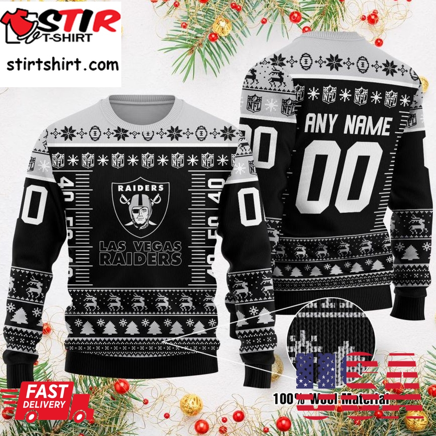 Custom Name Number Nfl Logo Las Vegas Raiders Ugly Christmas Sweater