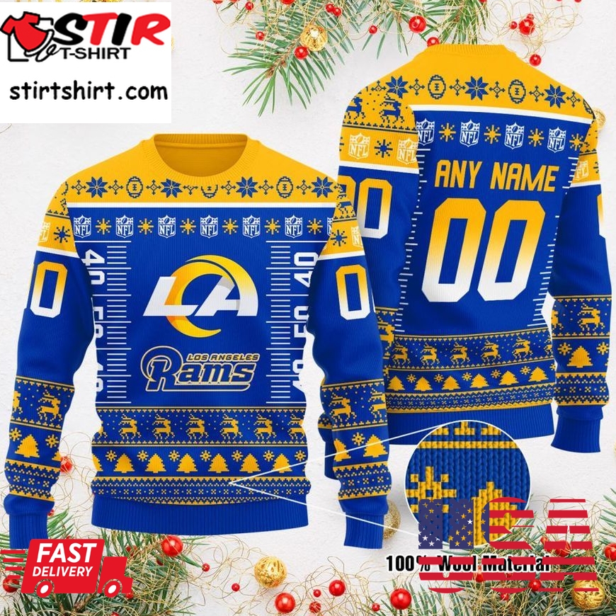 Custom Name Number Nfl Logo Los Angeles Rams Ugly Christmas Sweater