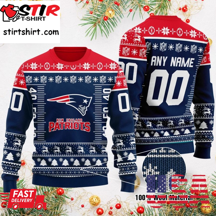 Custom Name Number Nfl Logo New England Patriots Ugly Christmas Sweater