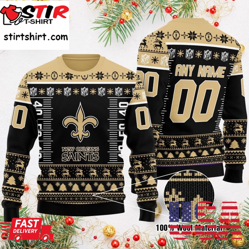 Custom Name Number Nfl Logo New Orleans Saints Ugly Christmas Sweater