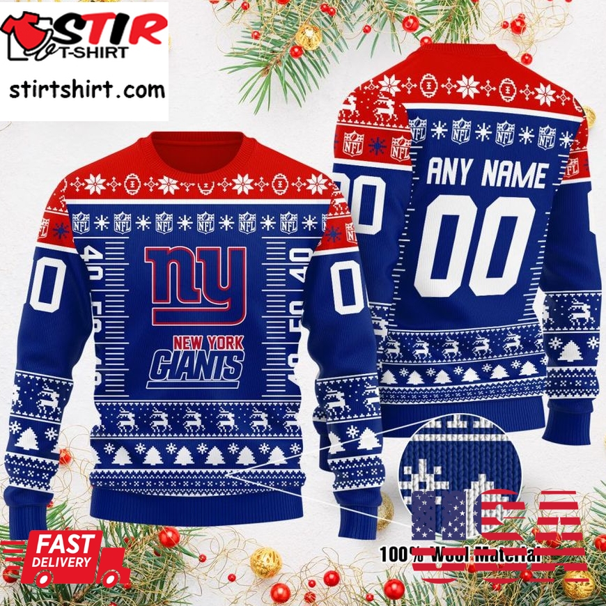 Custom Name Number Nfl Logo New York Giants Ugly Christmas Sweater