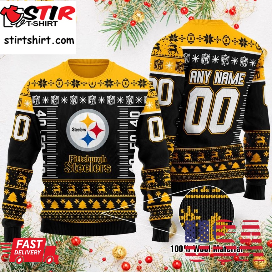 Custom Name Number Nfl Logo Pittsburgh Steelers Ugly Christmas Sweater