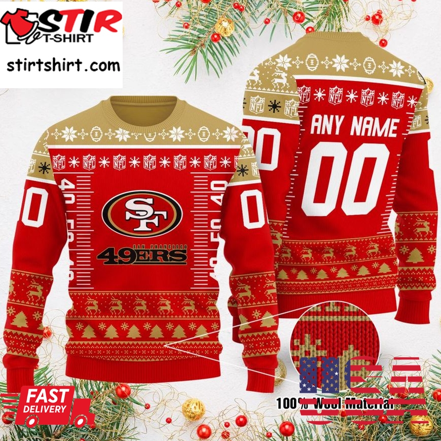 Custom Name Number Nfl Logo San Francisco 49Ers Ugly Christmas Sweater