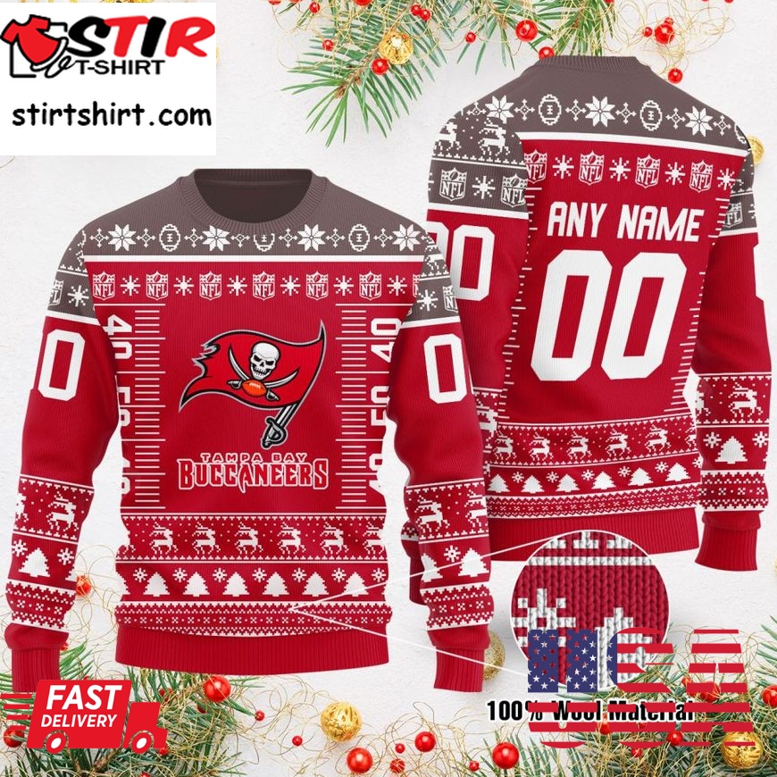 Custom Name Number Nfl Logo Tampa Bay Buccaneers Ugly Christmas Sweater