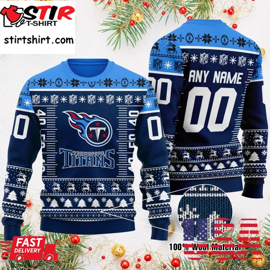 Custom Name Number Nfl Logo Tennessee Titans Ugly Christmas Sweater