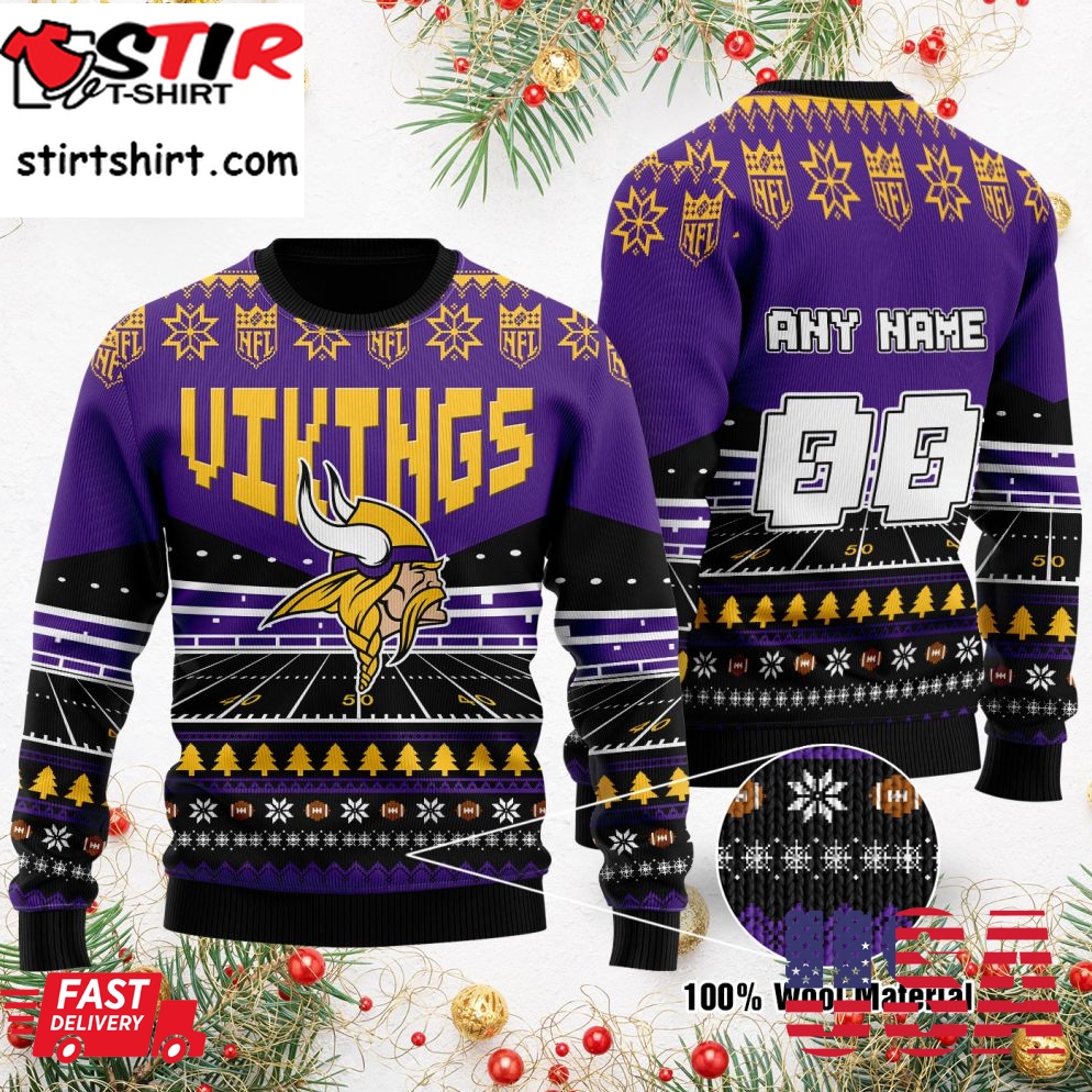Custom Name Number Nfl Minnesota Vikings Rugby Stadium Ugly Christmas Sweater
