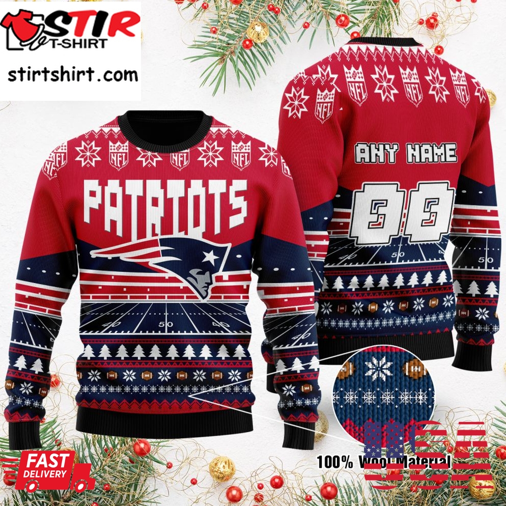 Custom Name Number Nfl New England Patriots Rugby Stadium Ugly Christmas Sweater