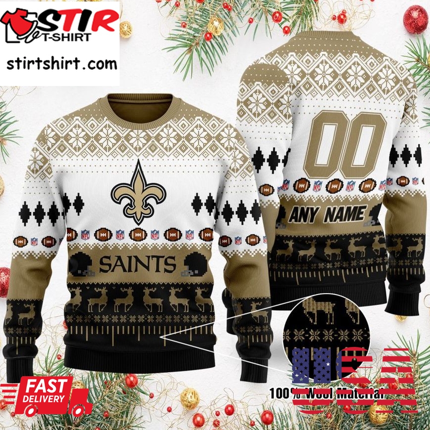 Custom Name Number Nfl New Orleans Saints Playing Field Ugly Christmas Sweater