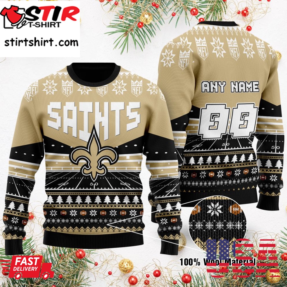 Custom Name Number Nfl New Orleans Saints Rugby Stadium Ugly Christmas Sweater