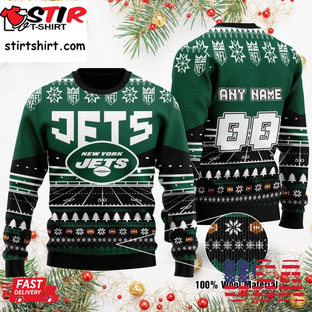 Custom Name Number Nfl New York Jets Rugby Stadium Ugly Christmas Sweater