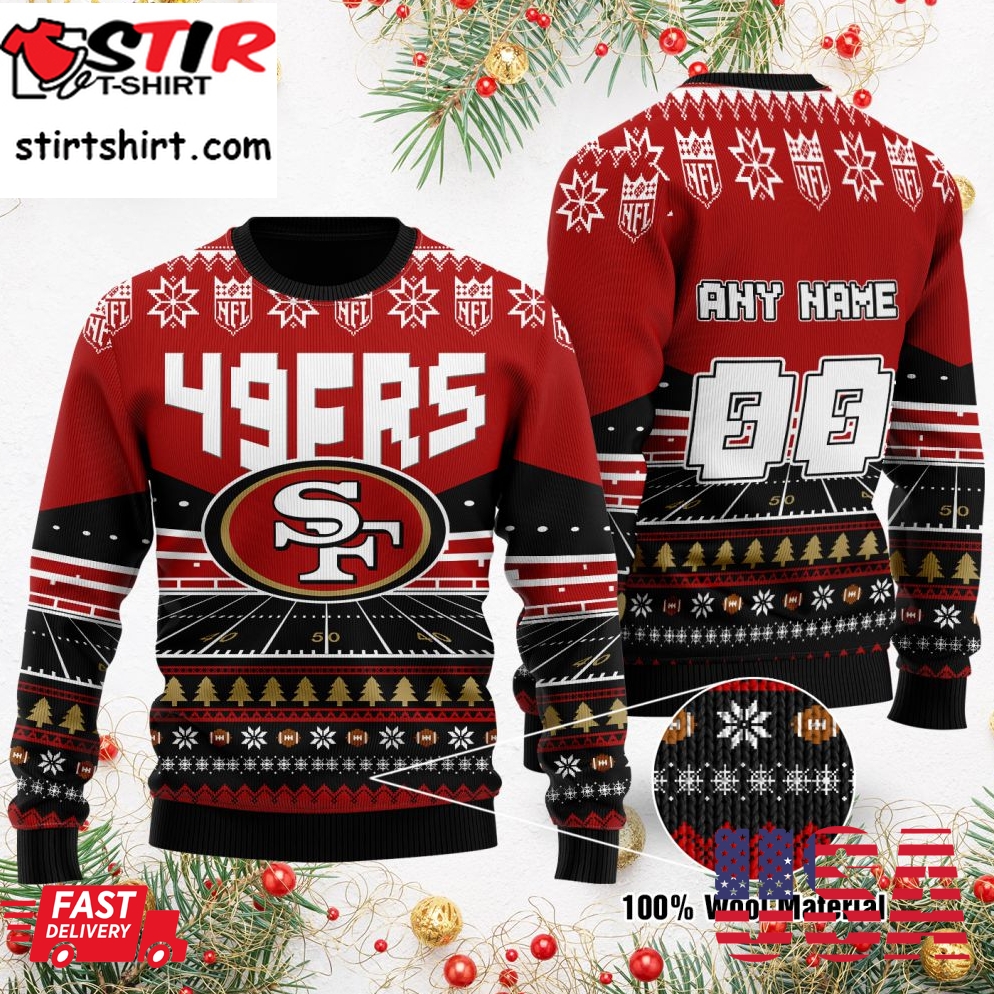 Custom Name Number Nfl San Francisco 49Ers Rugby Stadium Ugly Christmas Sweater
