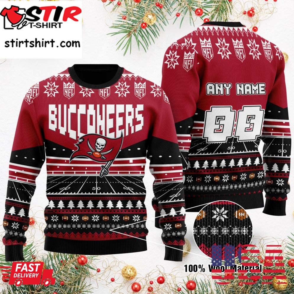 Custom Name Number Nfl Tampa Bay Buccaneers Rugby Stadium Ugly Christmas Sweater