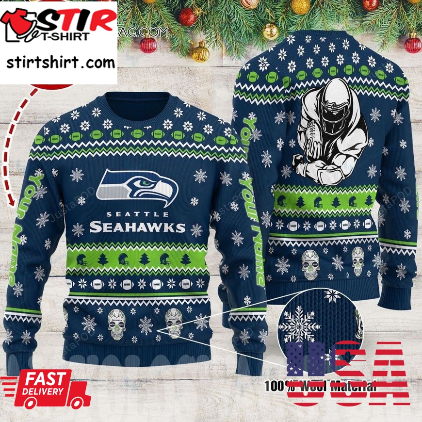 Custom Name Seattle Seahawks Ugly Christmas Sweater