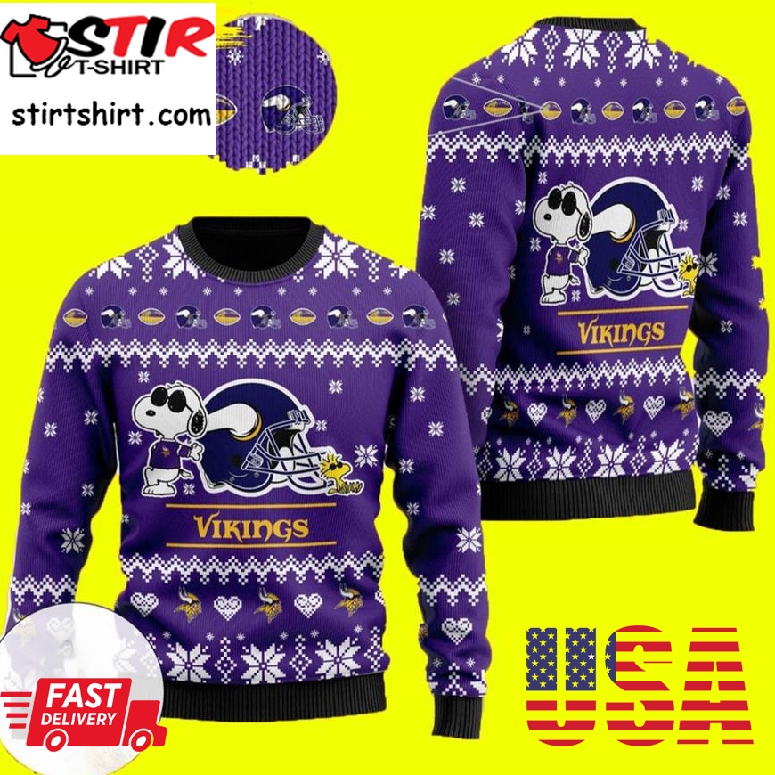 Cute The Snoopy Show Football Helmet 3D Minnesota Vikings Ugly Christmas Sweater
