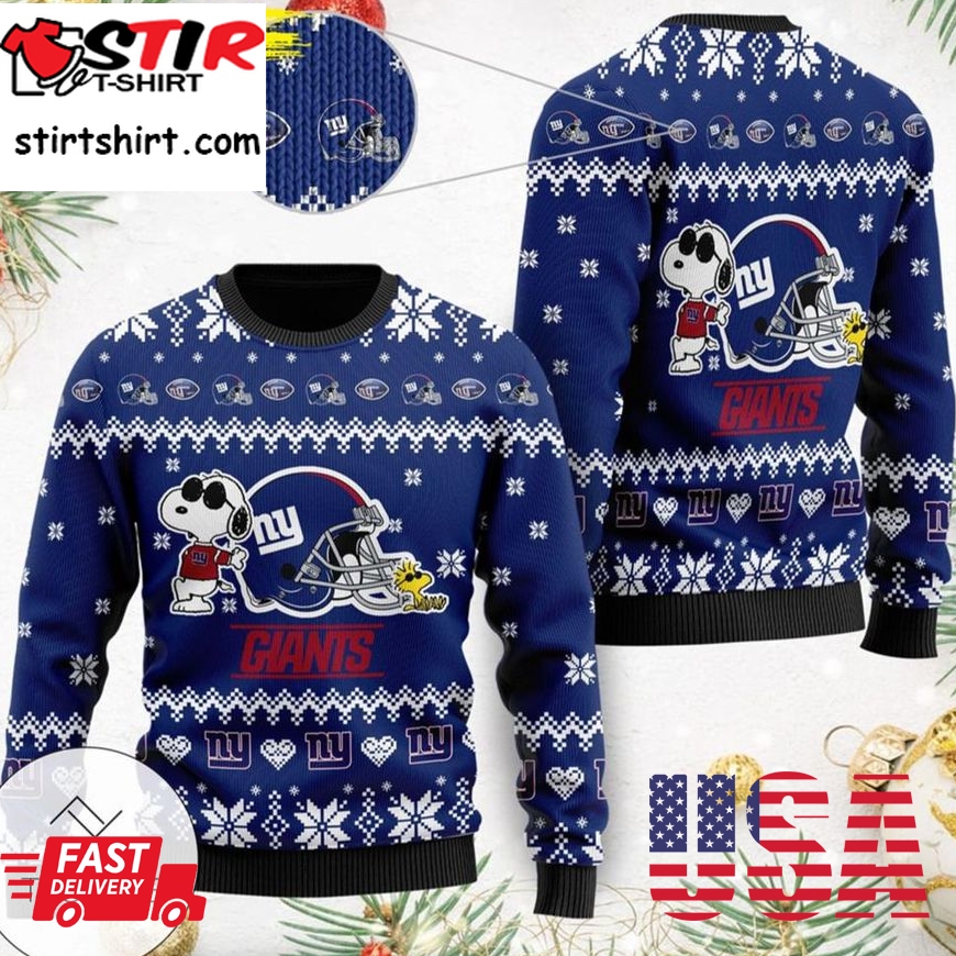 Cute The Snoopy Show Football Helmet 3D New York Giants Ugly Christmas Sweater