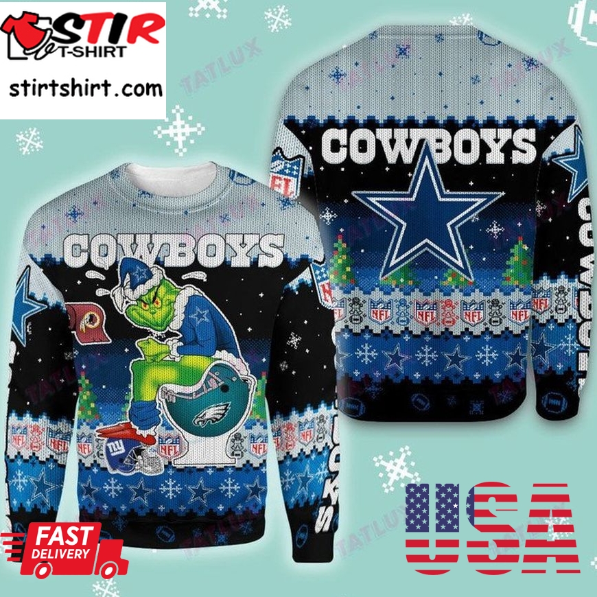 Dallas Cowboys Grinch Toilet 3D Ugly Christmas Sweater