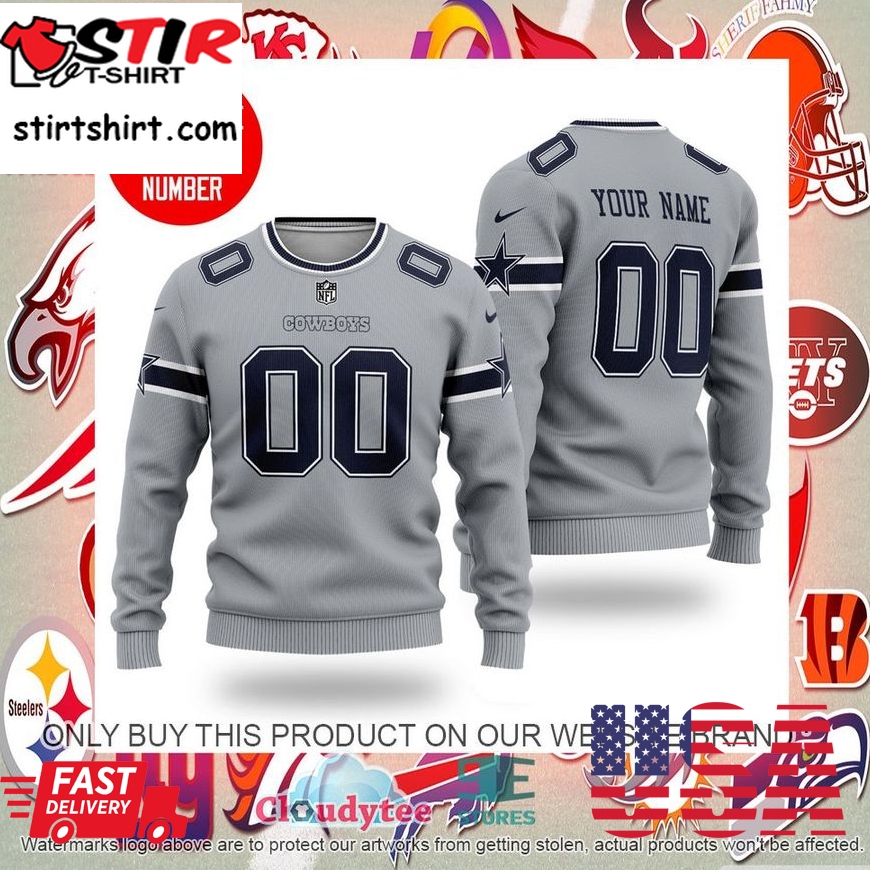 Dallas Cowboys Nfl Personalized Grey Sweater  