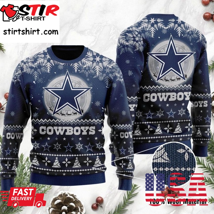 Dallas Cowboys Santa Claus In The Moon Ugly Christmas Sweater, Ugly Sweater, Christmas Sweaters, Hoodie, Sweatshirt, Sweater