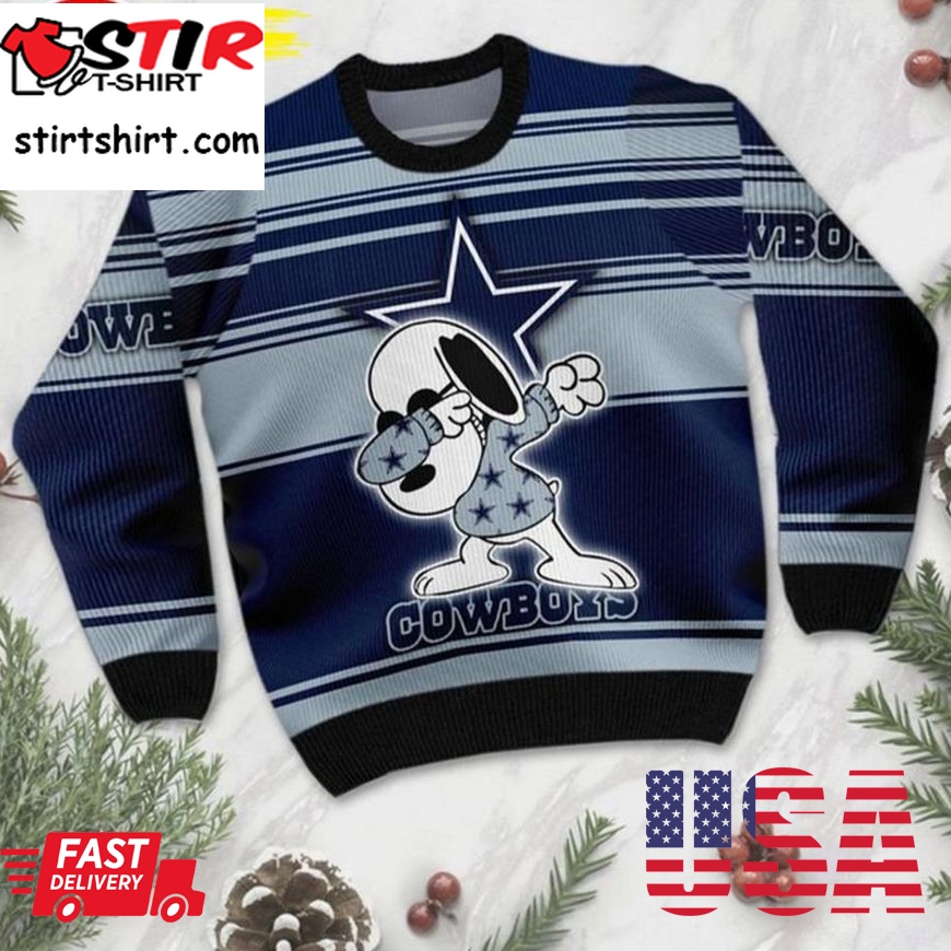 Dallas Cowboys Snoopy Dabbing 3D Ugly Christmas Dallas Cowboys Ugly Christmas Sweater