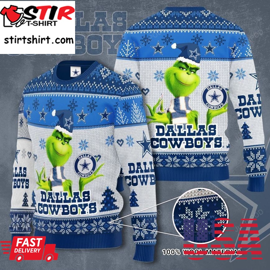 Dallas Cowboys The Grinch Ugly Christmas Sweater, All Over Print Sweatshirt, Ugly Sweater, Christmas Sweaters, Hoodie, Sweater