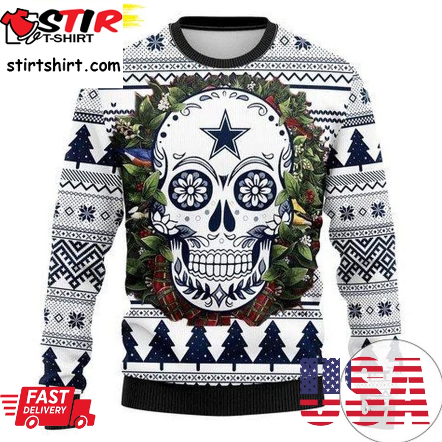 Dallas Cowboys Ugly Christmas Sweater Nfl Dallas Cowboys Skull Flower Ugly Christmas Sweater