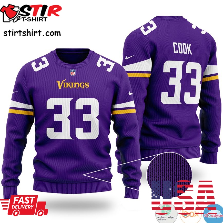 Dalvin Cook 33 Minnesota Vikings Nfl Purple Ugly Christmas Sweater