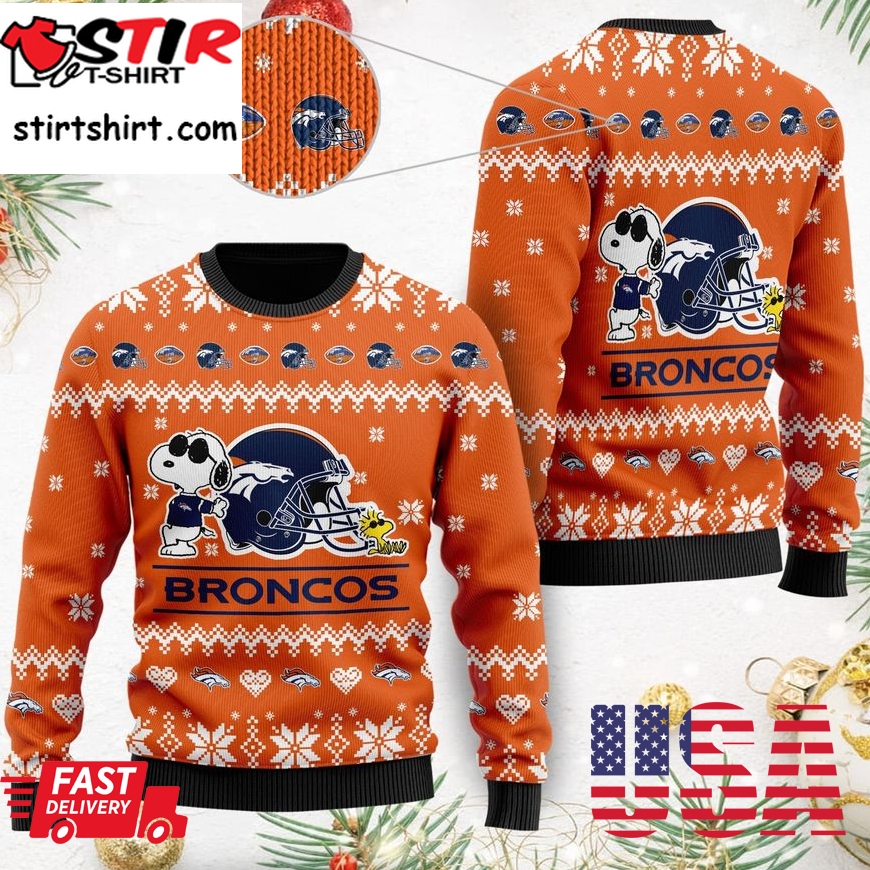 Denver Broncos Cute The Snoopy Show Football Helmet 3D All Over Print Ugly Christmas Sweater, Christmas Sweaters, Hoodie, Sweatshirt, Sweater
