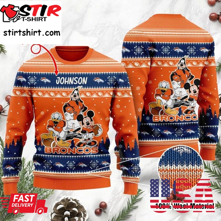 Denver Broncos Disney Donald Duck Mickey Mouse Goofy Personalized Ugly Christmas Sweater, Christmas Sweaters, Hoodie, Sweatshirt, Sweater