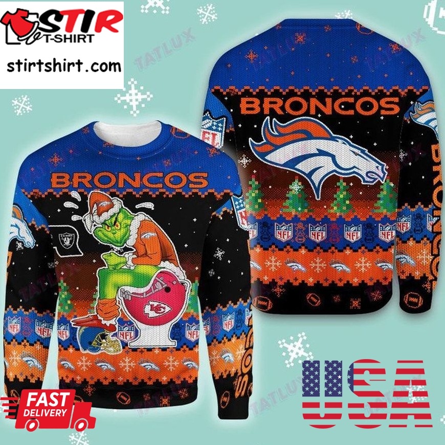Denver Broncos Grinch Toilet 3D Ugly Christmas Sweater