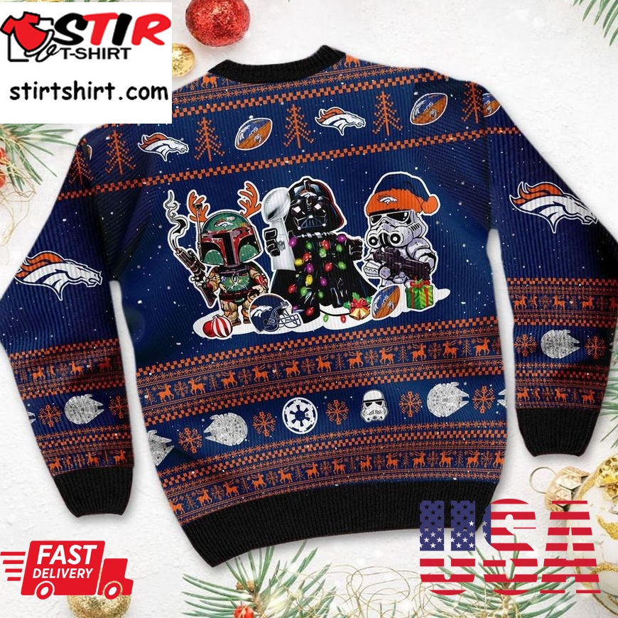 Denver Broncos Star Wars Ugly Christmas Sweater Darth Vader Boba Fett Stormtrooper