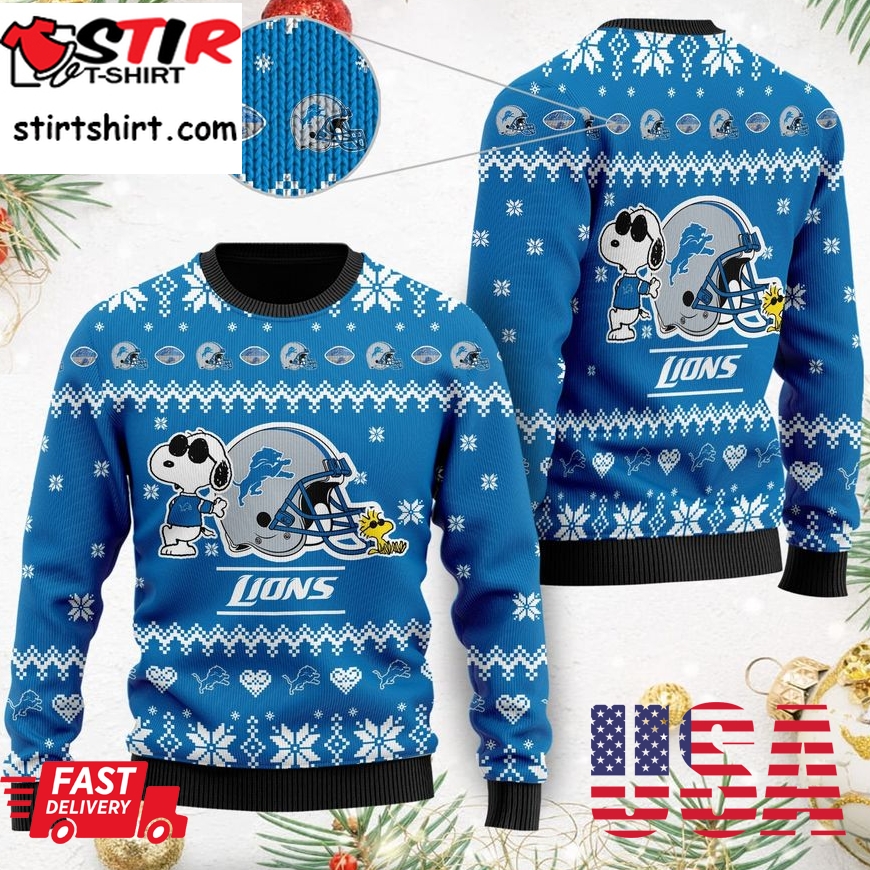 Detroit Lions Cute The Snoopy Show Football Helmet 3D All Over Print Ugly Christmas Sweater, Christmas Sweaters, Hoodie, Sweatshirt, Sweater