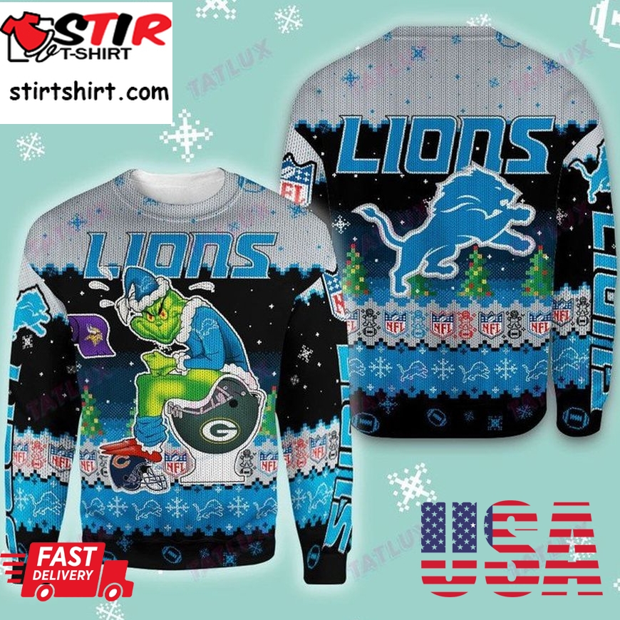 Detroit Lions Grinch Toilet 3D Ugly Christmas Sweater