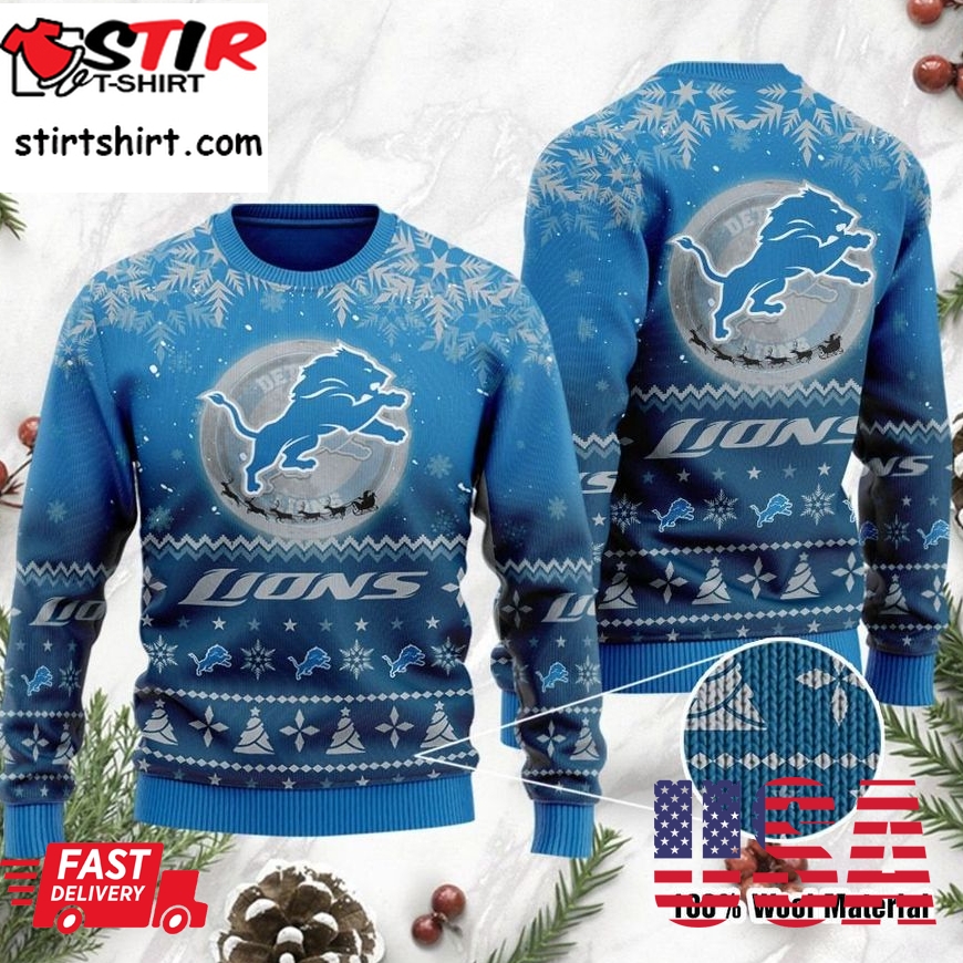Detroit Lions Santa Claus In The Moon Ugly Christmas Sweater, Ugly Sweater, Christmas Sweaters, Hoodie, Sweatshirt, Sweater