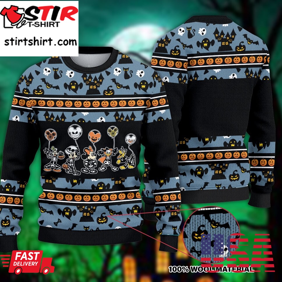 Disney Halloween Ugly Mickey Mouse Halloween Mickey Christmas Happy Xmas Wool Knitted Sweater