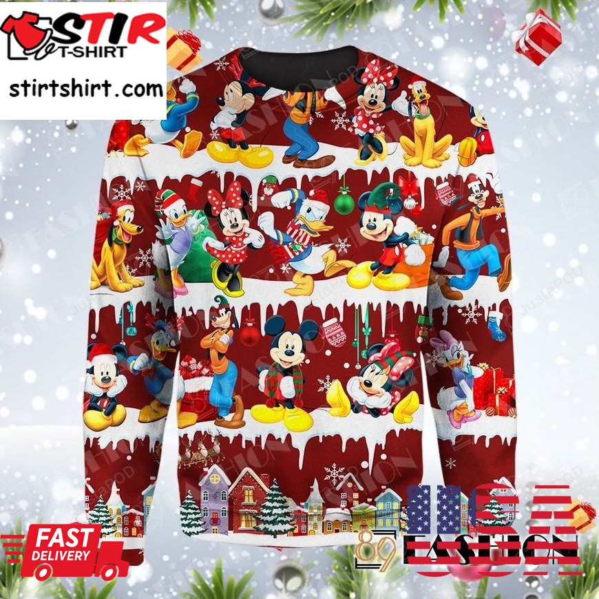 Disney Mickey Mouse Donald Duck Ugly Christmas Sweater All Over