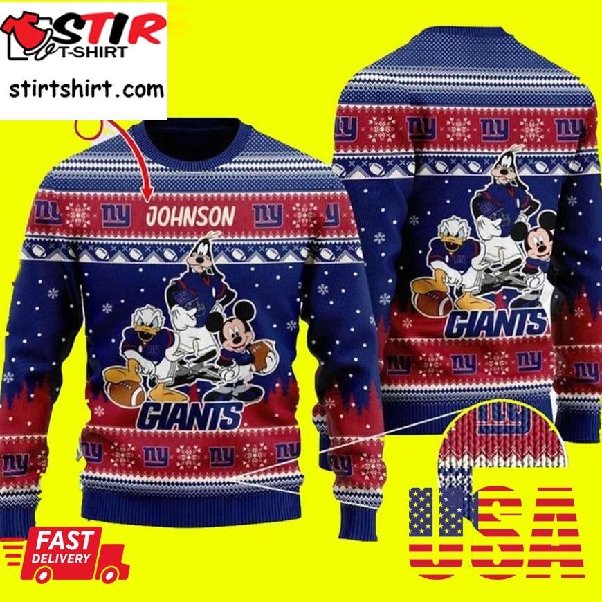 Disney Mickey Mouse Goofy Personalized New York Giants Ugly Christmas Sweater